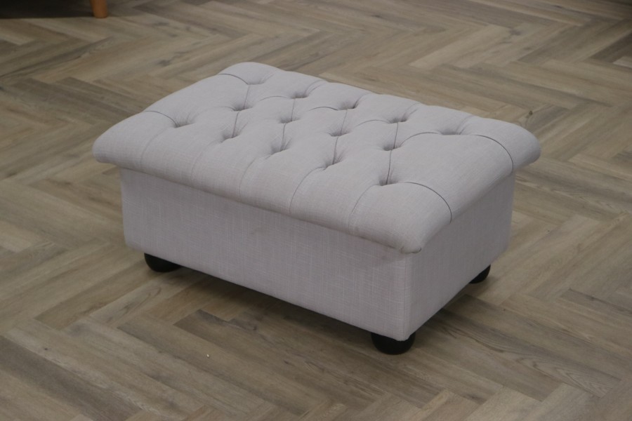 Chestnut Footstool - Light Grey Linen