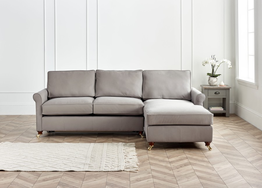Salisbury Leather Chaise Sofa Bed - 3SB x Chaise - Tempesta Taupe