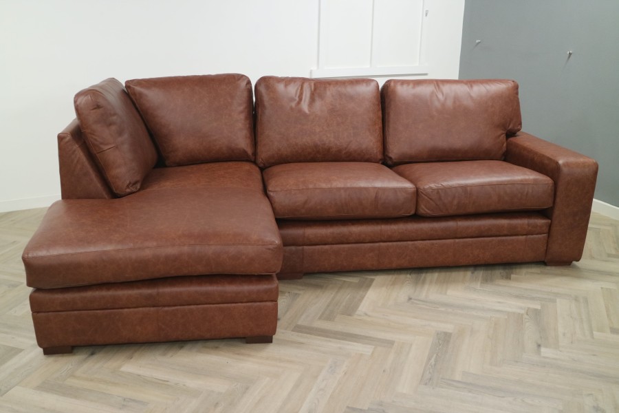 Abbey Leather Corner Chaise Sofa - 3str x Chaise - Dune Hazel