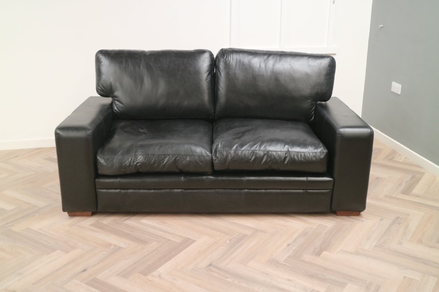 Abbey Leather Sofa - 3 Seater - Old English Black