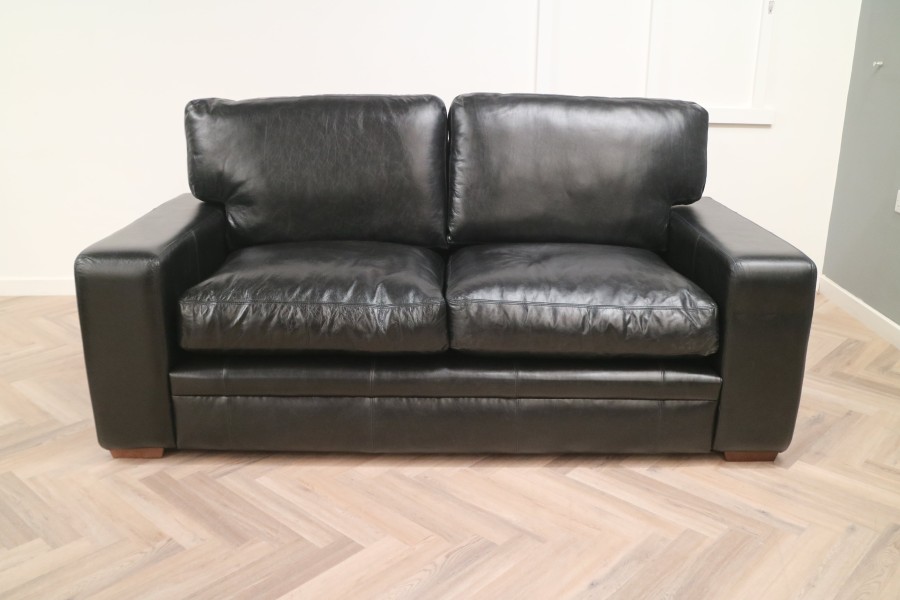 Abbey Leather Sofa - 3 Seater - Old English Black