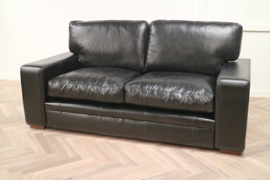 Abbey Leather Sofa - 3 Seater - Old English Black