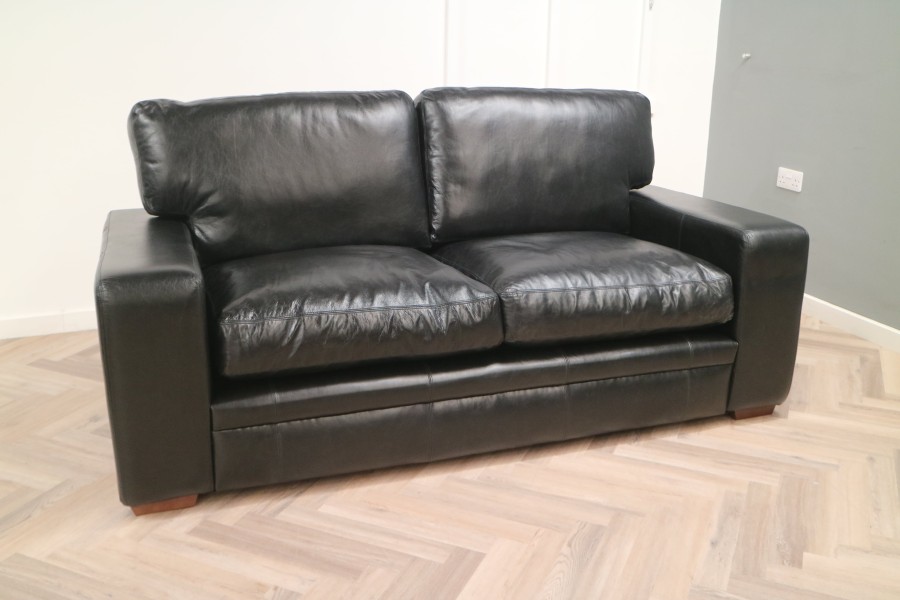Abbey Leather Sofa - 3 Seater - Old English Black