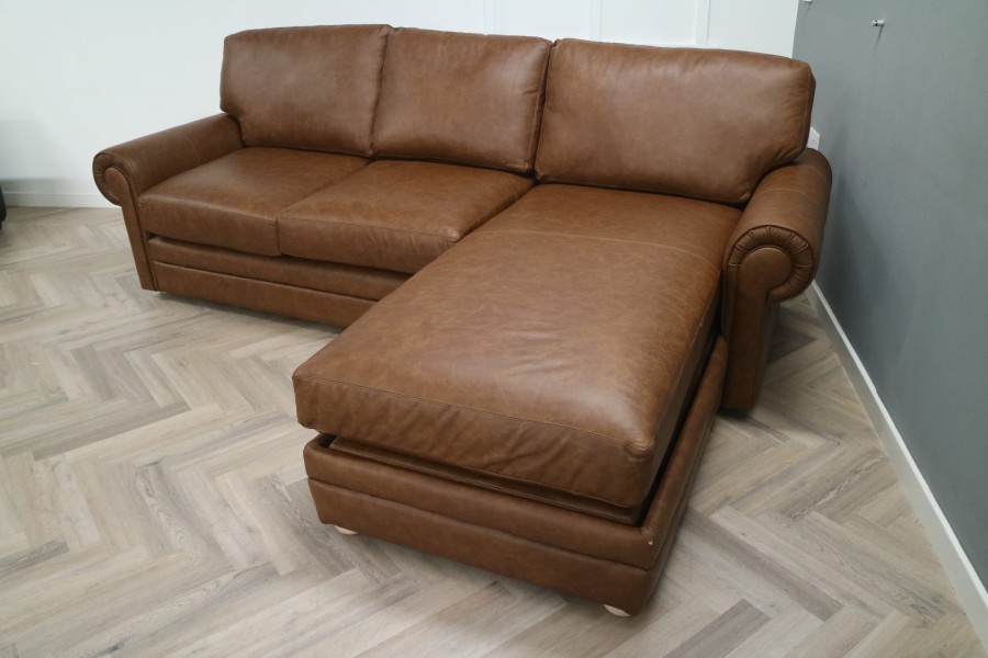 Portland Leather Corner Storage Chaise - 2.5 x Chaise Sofa - Dune Tan