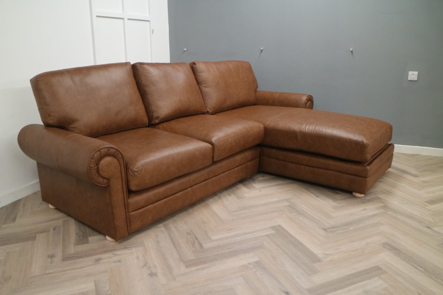 Portland Leather Corner Storage Chaise - 2.5 x Chaise Sofa - Dune Tan