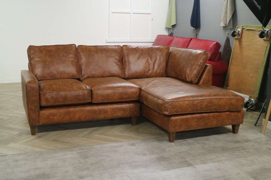 Drake Leather Chaise Sofa - 2 x RHF Chaise - Tradition Cognac