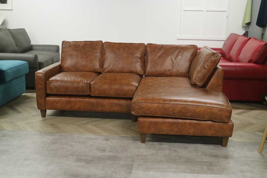 Drake Leather Chaise Sofa - 2 x RHF Chaise - Tradition Cognac