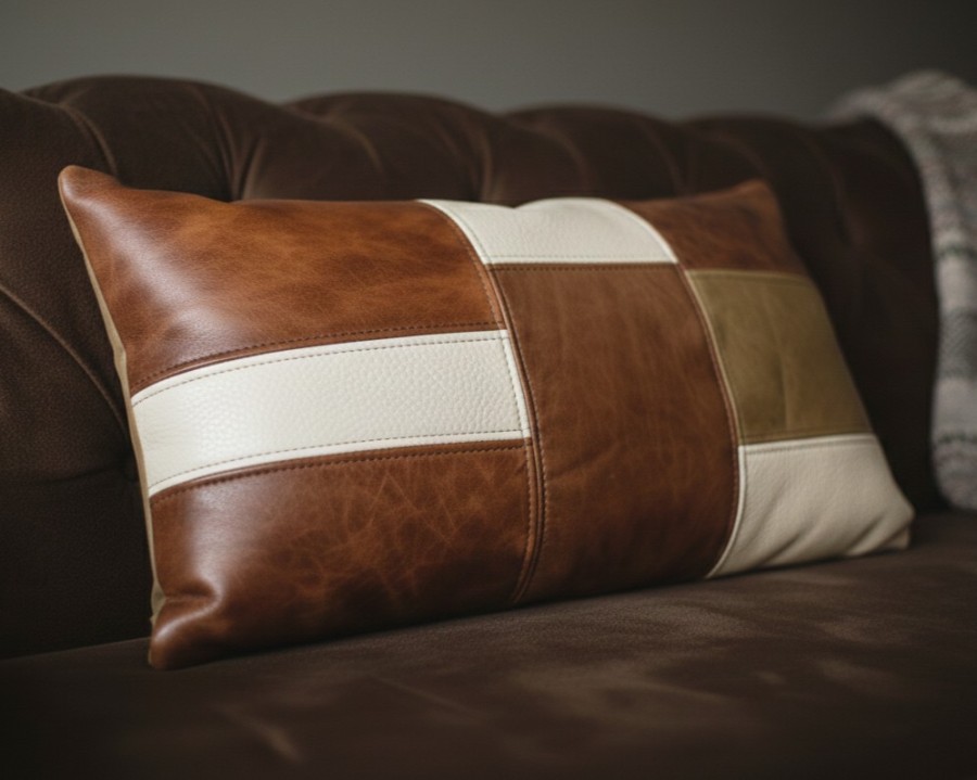 Leather Patchwork Bolster Cushion
