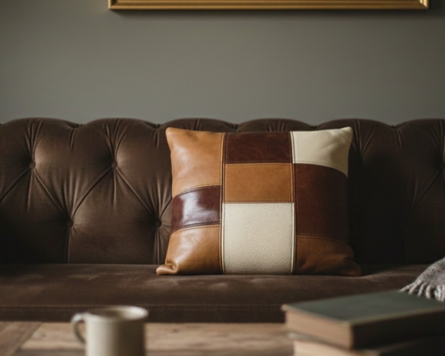 Leather Patchwork Scatter Cushion