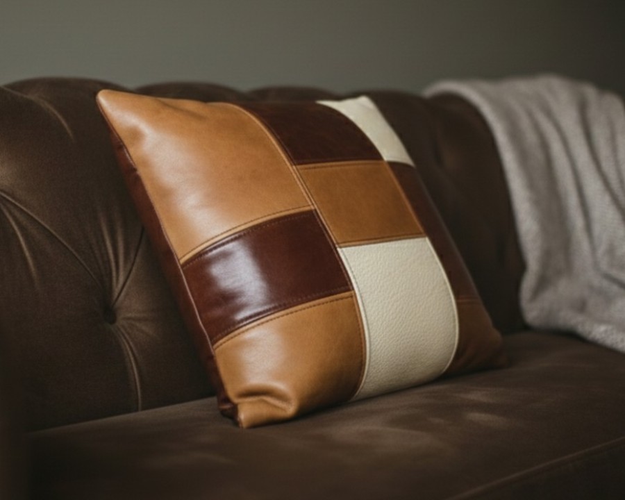 Leather Patchwork Scatter Cushion