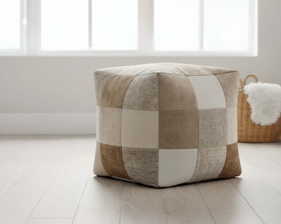 Fabric Patchwork Cube Stool - 54 Panel