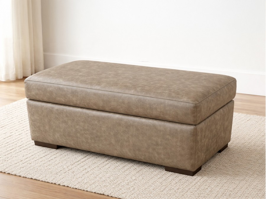 Macy Large Leather Ottoman - Apache Ash