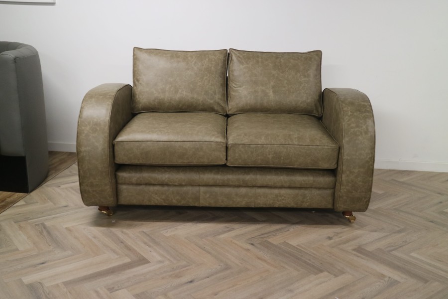 Art Deco Leather Sofa - 2.5 Seater - Dune Stone