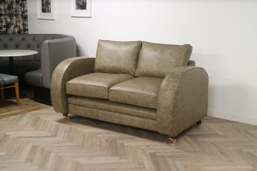 Art Deco Leather Sofa - 2.5 Seater - Dune Stone