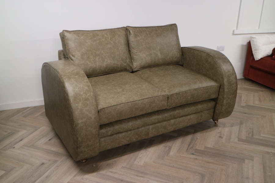 Art Deco Leather Sofa - 2.5 Seater - Dune Stone