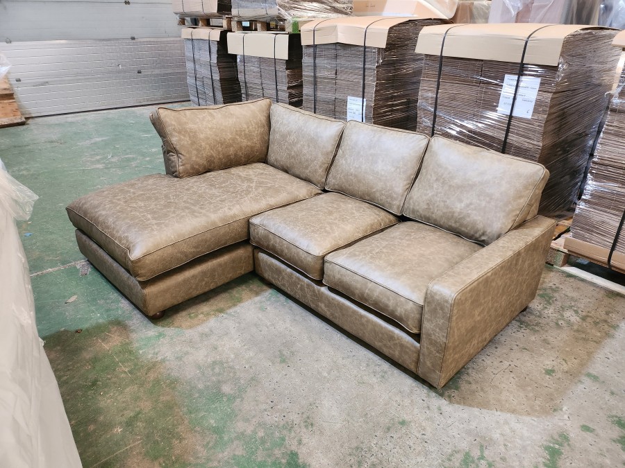 Drake Leather Chaise Sofa - 2 x Chaise Sofa - Dune Stone