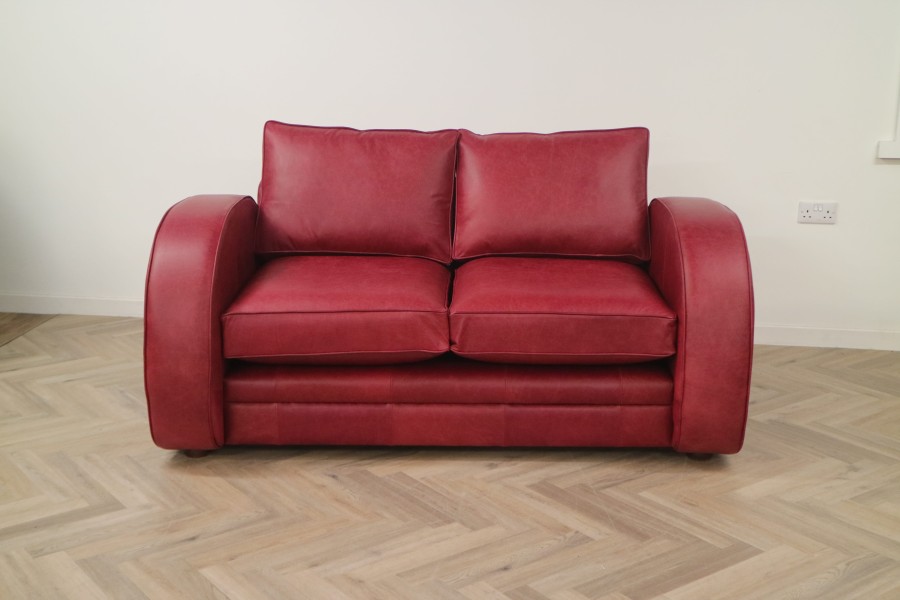 Art Deco Leather Sofa - 2.5 Seater - Crystal Burgundy