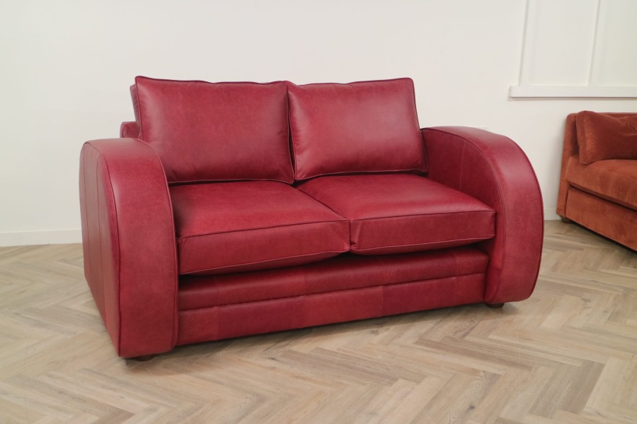 Art Deco Leather Sofa - 2.5 Seater - Crystal Burgundy