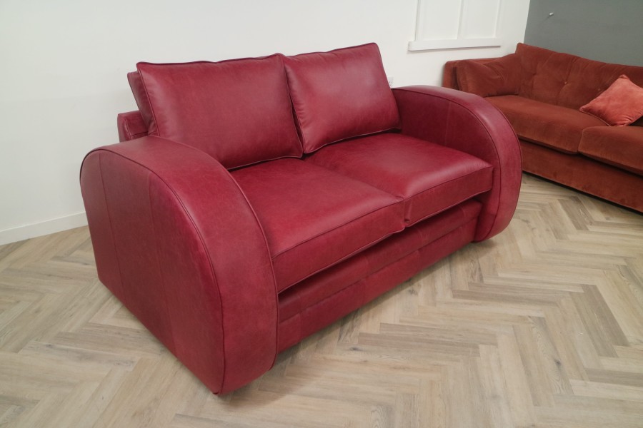 Art Deco Leather Sofa - 2.5 Seater - Crystal Burgundy