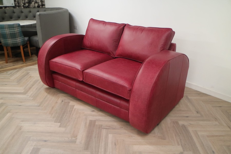 Art Deco Leather Sofa - 2.5 Seater - Crystal Burgundy