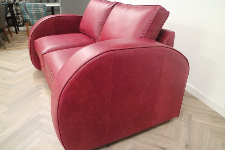 Art Deco Leather Sofa - 2.5 Seater - Crystal Burgundy