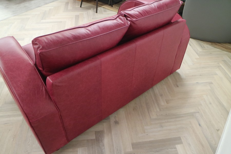 Art Deco Leather Sofa - 2.5 Seater - Crystal Burgundy