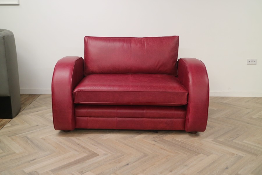 Art Deco Leather Sofa - Loveseat - Crystal Burgundy