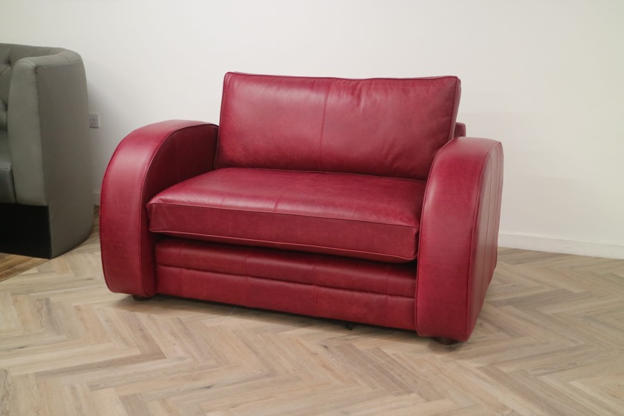 Art Deco Leather Sofa - Loveseat - Crystal Burgundy