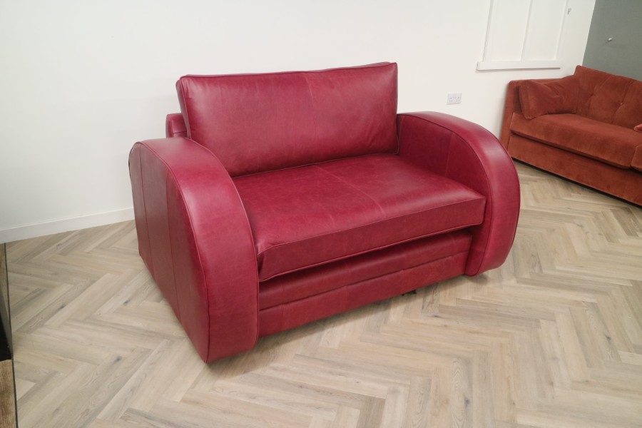 Art Deco Leather Sofa - Loveseat - Crystal Burgundy