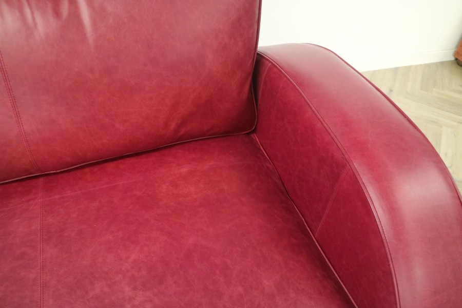 Art Deco Leather Sofa - Loveseat - Crystal Burgundy