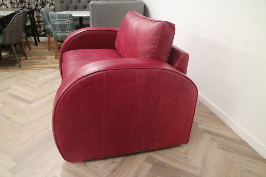 Art Deco Leather Sofa - Loveseat - Crystal Burgundy