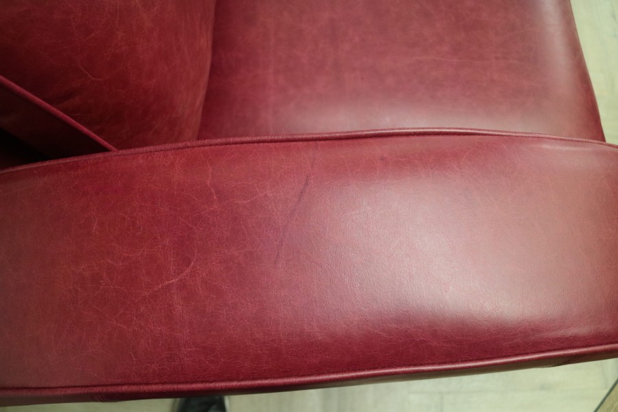 Art Deco Leather Sofa - Loveseat - Crystal Burgundy