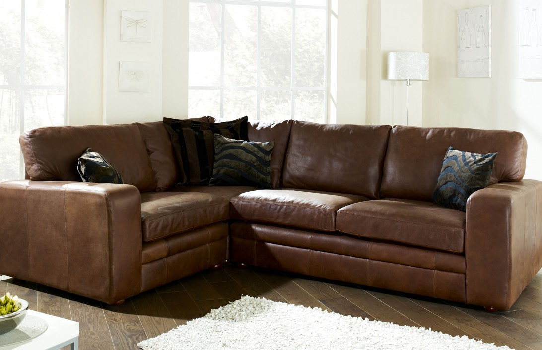 rustic brown leather corner sofa