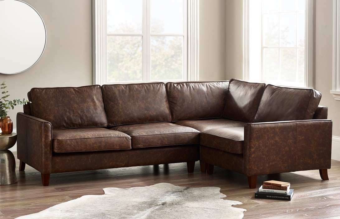 Columbus Black Leather Corner Sofa