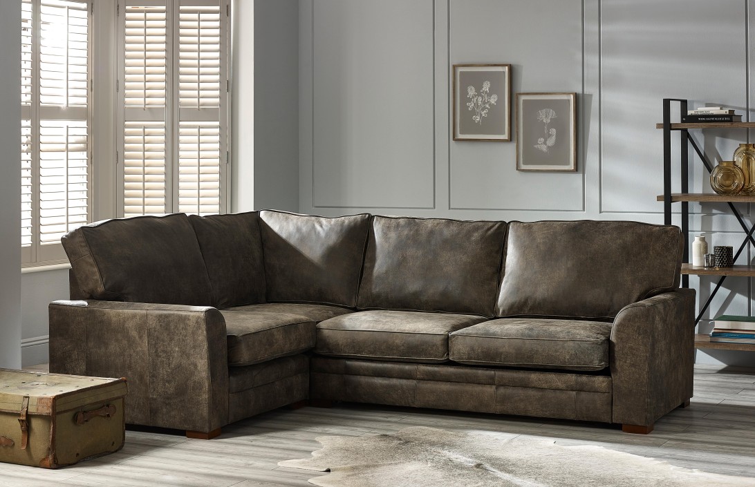 Brown leather deals corner lounge