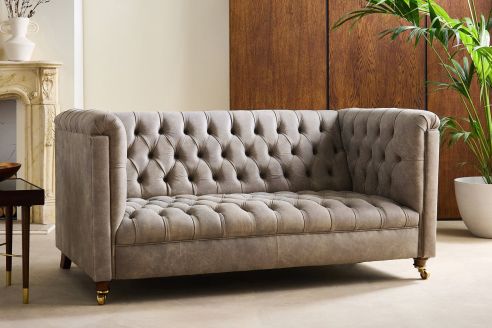 Billingham Leather Chesterfield Sofa - 3 Seater - Tribe Grey