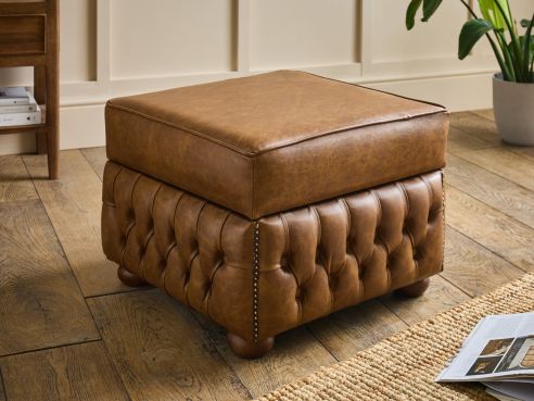 Darlington Leather Storage Chesterfield Footstool