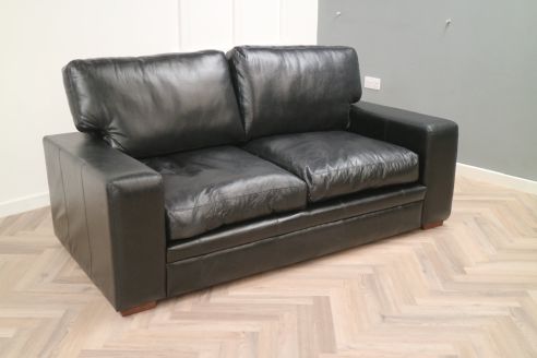 Abbey Leather Sofa - 3 Seater - Old English Black