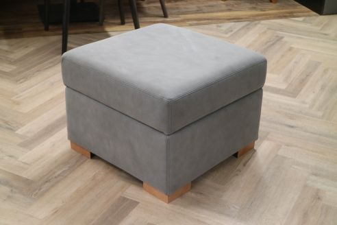 Bagel Leather Storage Footstool - Tempesta Grey