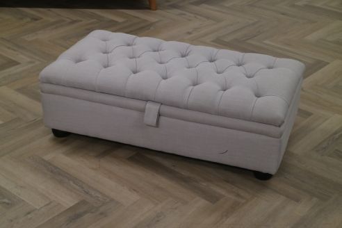 Harris Fabric Footstool - Light Grey Linen