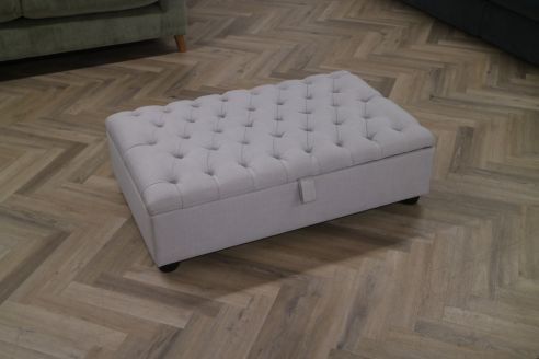 St Edmund Fabric Footstool - Light Grey Linen