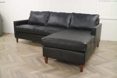 Hayes Leather Chaise Sofa Bed - 3 SB x Chaise - Vesuvio Black