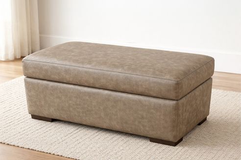 Macy Ottoman Leather Footstool - Apache Ash