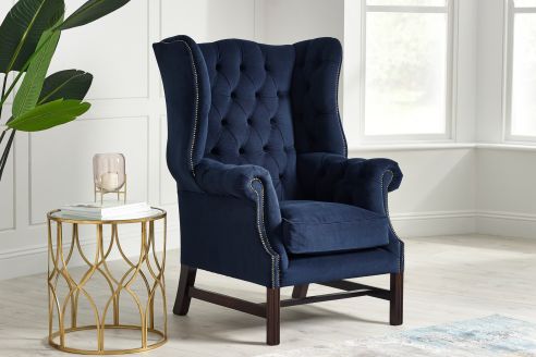 Manchester Fabric Wing Chair - Plush Indigo