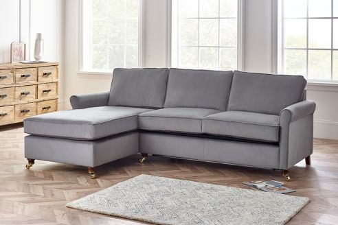 Salisbury Fabric Chaise Sofa Bed - 3 SB x Chaise - Moleskin Mercury