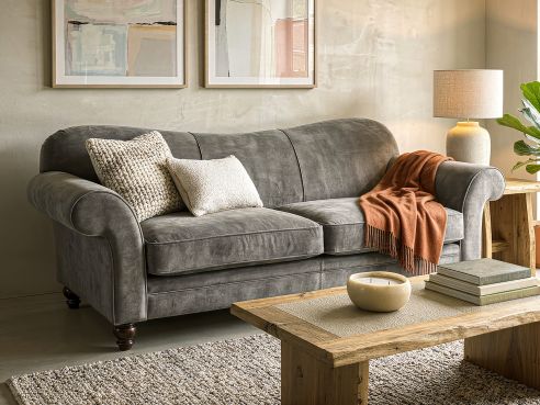 St Charles Scroll Arm Fabric Sofa